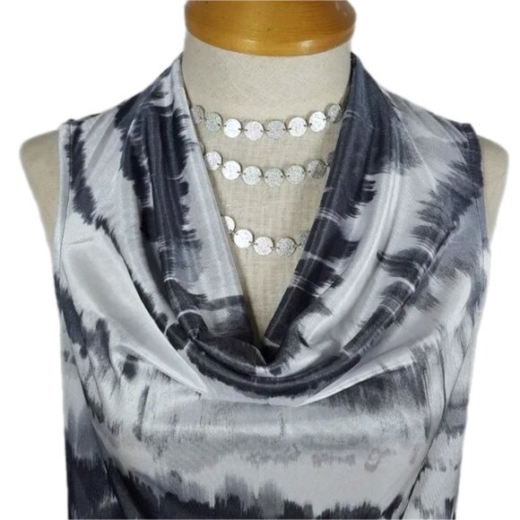 NWT Alfani Petite Medium Cowl Neck Blouse Gray White Tie Dye Print PM - Picture 3 of 11